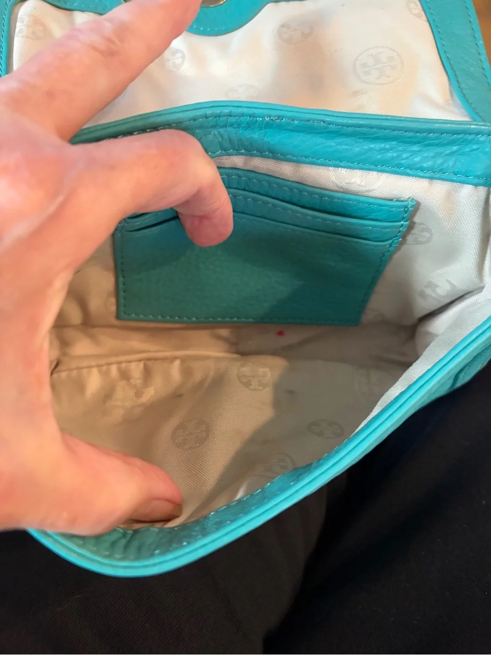 Tory Burch Teal Leather Crossbody Bag with Chain Strap